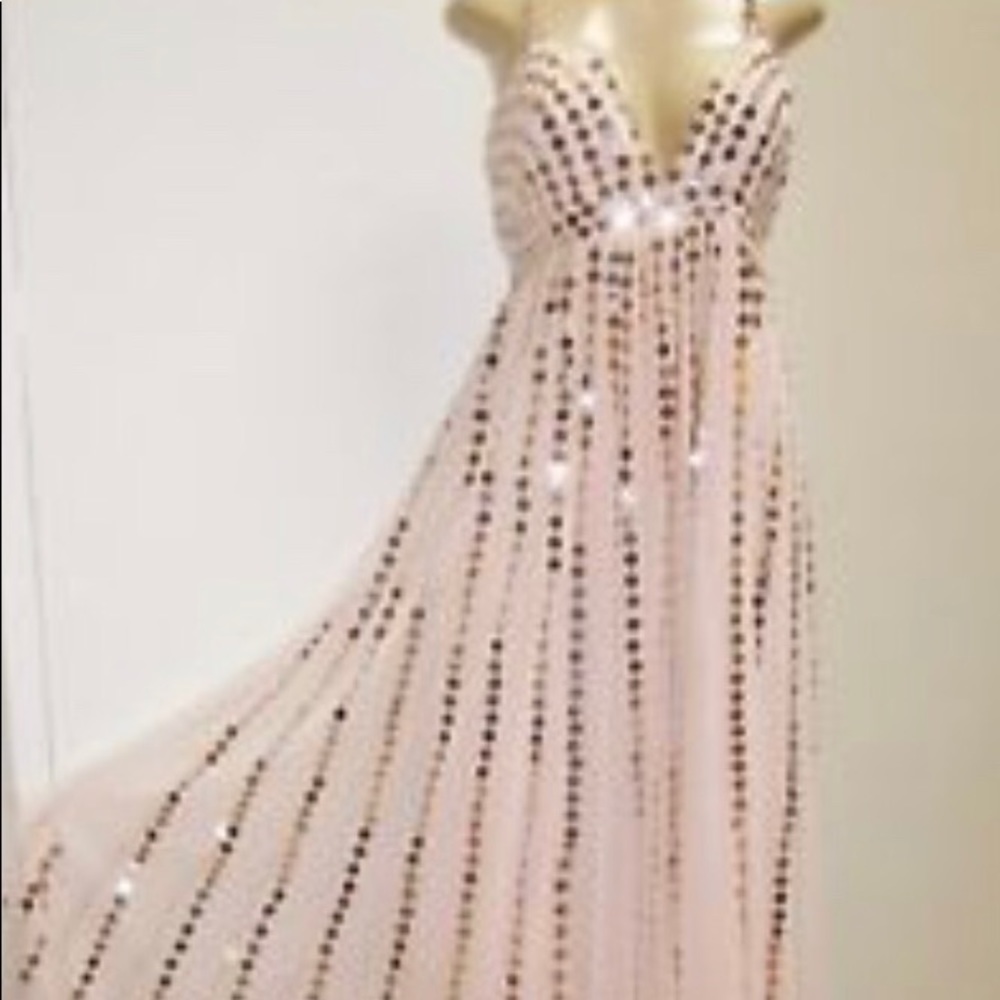 Free People Long Pink Dress w Gold Sequins size 6